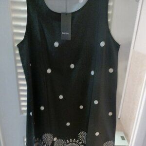 SHEILAY BRAND BLACK POKA DOTS & CIRCLES PATTERN WOMEN'S DRESS SIZE LARGE-NWT